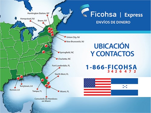 Mapa Agencias Ficohsa Express USA