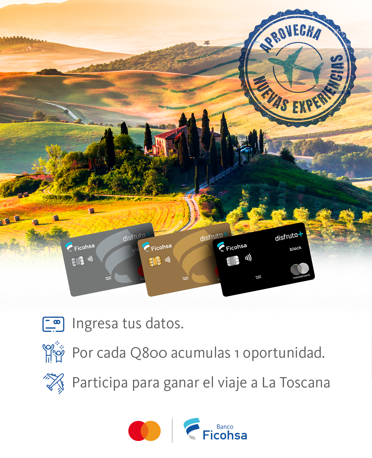 Gana un viaje a Toscana con Banco Ficohsa y disfruta+ mastercard