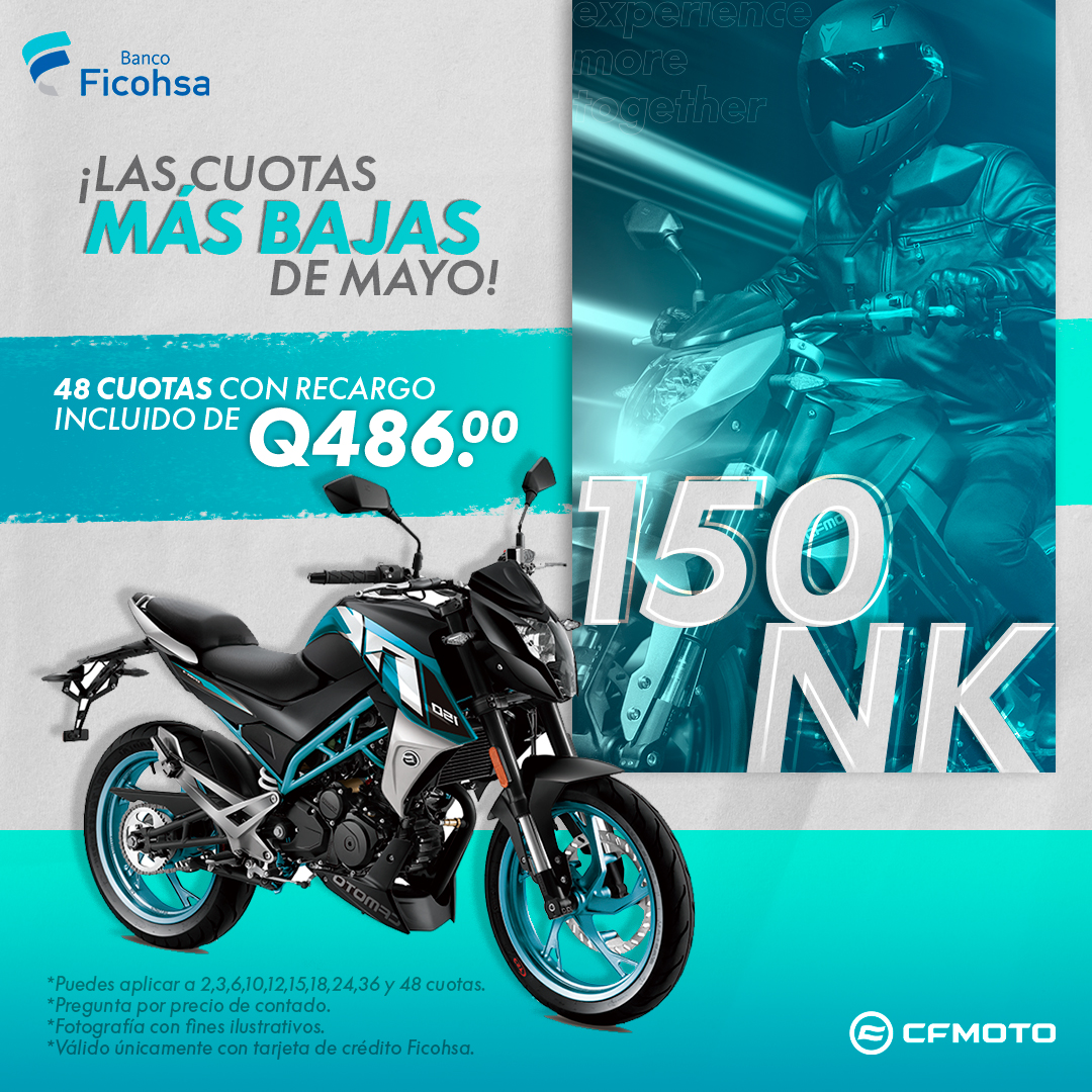 Llévate tu Moto ¡en HASTA 48 CUOTAS! en CF Moto con tu Tarjeta de Crédito Ficohsa